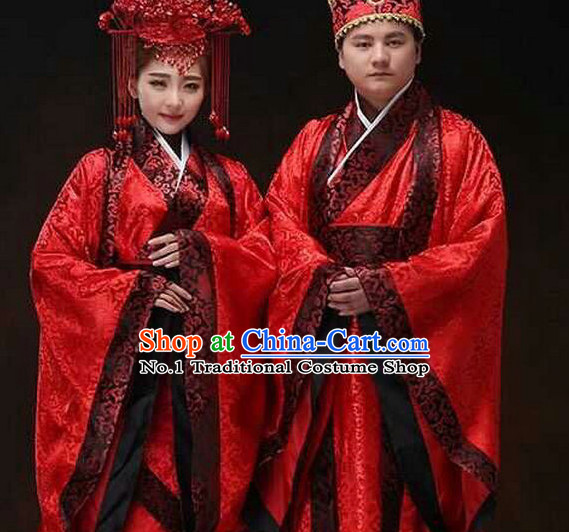 Chinese Ancient Wedding Dresses and Hats 2 Sets