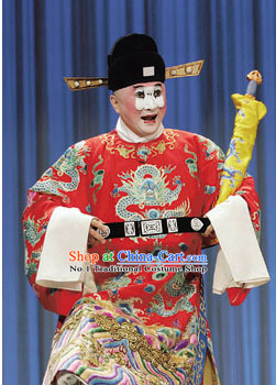 Chinese Traditional Beijing Opera Clown Costumes and Official Hat Complete Set for Men