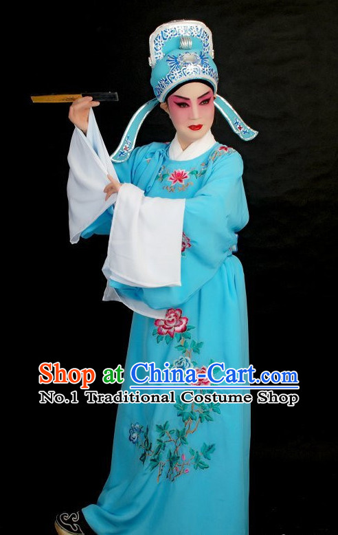Long Sleeve Chinese Opera Student Young Men Lover Story Costumes and Hat Complete Set