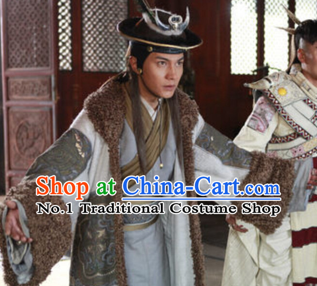 Chinese Ancient Ethnic Minority King Costumes and Headwear Complete Set for Men