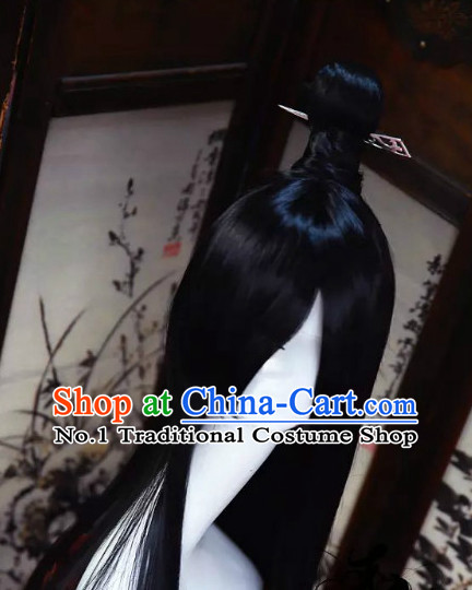 Chinese Traditional Black Long Wig and Hair Accessories