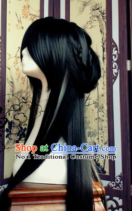 Chinese Traditional Handmade Long Black Male Wig