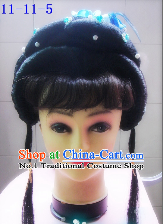 Chinese Style Beijing Opera Hua Dan Black Long Wig for Girls