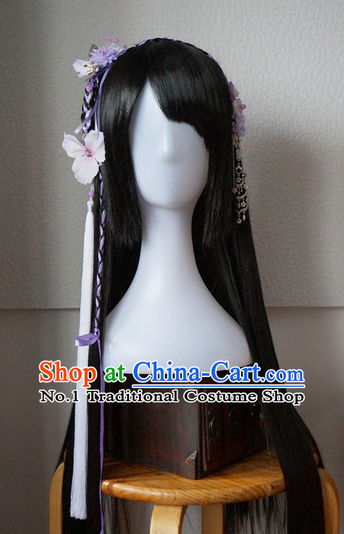 Traditional Chinese Costumes Black Wigs and Handmade Hair Accessories Hair Pins Hair Jewelry