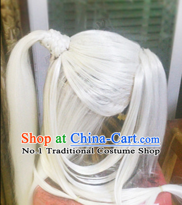 Chinese Swordsman Long White Wigs