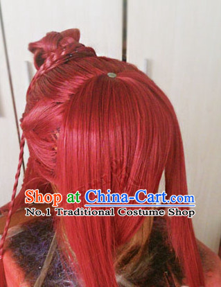 Chinese Wu Xia Drama Cosplay Long Red Wigs for Men