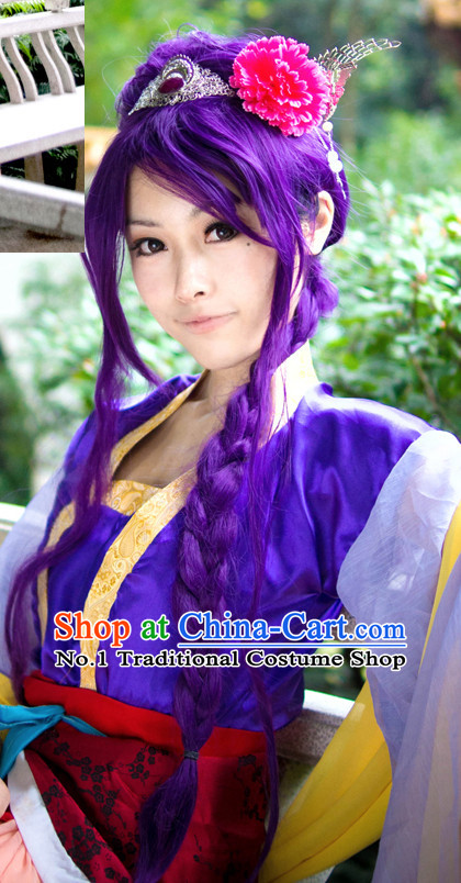 Chinese Wu Xia Drama Cosplay Long Purple Wigs for Women