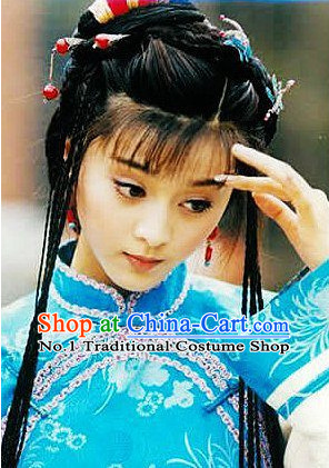 Chinese Qing Female Hair Accessories and Long Wigs