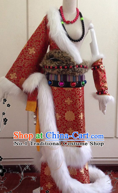 Chinese Classical Tibetan Wedding Garment Complete Set for Brides