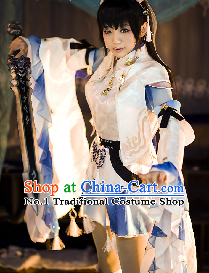Asian Fashion Chinese Female Warrior Cosplay Costumes Halloween Costume and Hair Jewelry