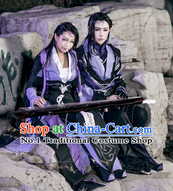 Asia Fashion Chinese Wu Xia Swordsman Play Cosplay Costumes Halloween Costume and Hair Jewelry