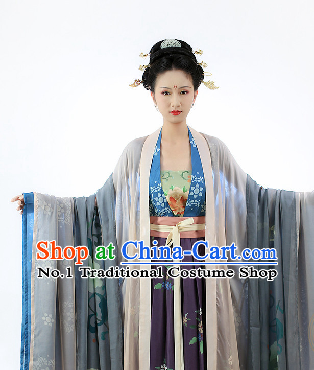 Chinese Ancient Tang Dynasty Clothes and Hair Accessories Complete Set for Women