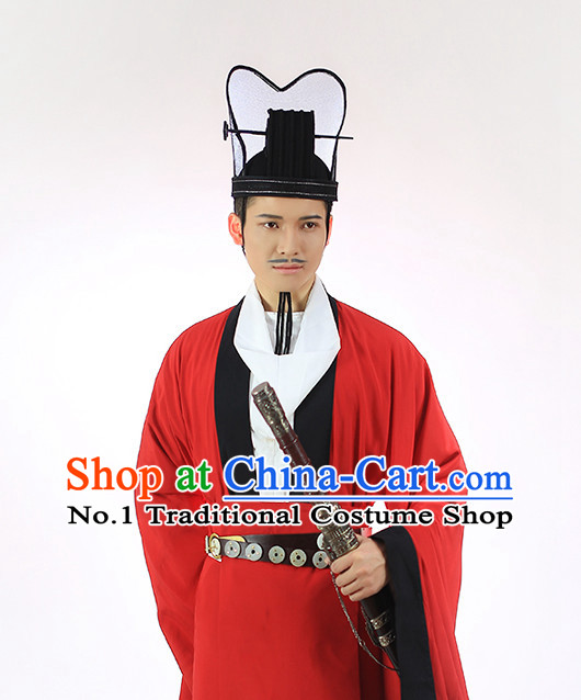 Chinese Ancient Dress and Hat Complete Set for Men