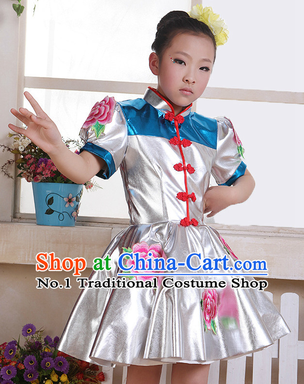 Chinese Flower Dance Costume and Headwear Complete Set for Kids
