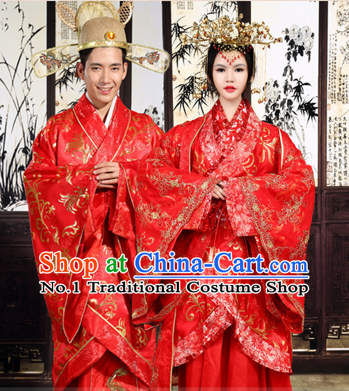 Chinese Ancient Brides andl Bridegroom Wedding Dresses Complete Set for Men and Women
