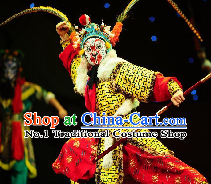 Chinese Traditional Dresses Theatrical Costumes Ancient Chinese Hanfu Sun Wukong Costumes and Hair Accessories