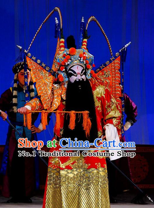 Ancient Chinese Beijing Opera Superhero Costumes and Hair Accessories Complete Set for Men