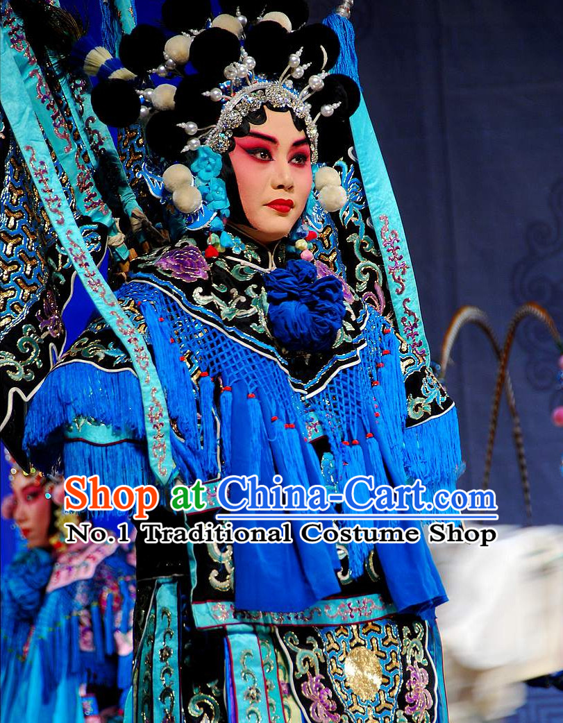 Ancient Chinese Beijing Opera Wu Dan Wu Tan Armor Costumes and Hair Accessories Complete Set for Women