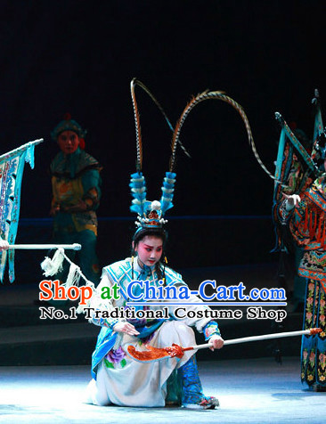 Ancient Chinese Beijing Opera Costumes and Hair Accessories Complete Set