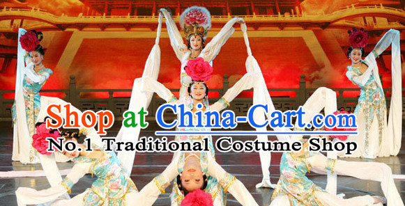 Ancient Chinese Classical Palace Water Sleeves Dance Costumes and Hair Accessories Complete Set