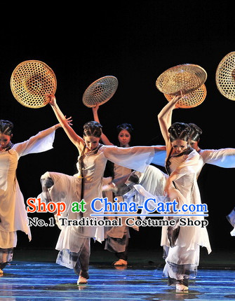 Beautiful Chinese Classical Dancing Costumes and Headwear Complete Set for Women