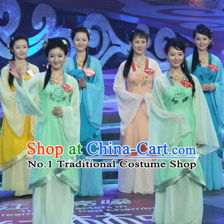 Stage Performance Ancient Chinese Dance Costumes and Headwear Complete Set for Women