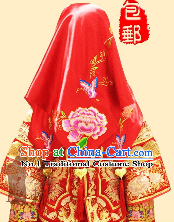 Traditional Chinese Red Wedding Cloth Hair Decorations