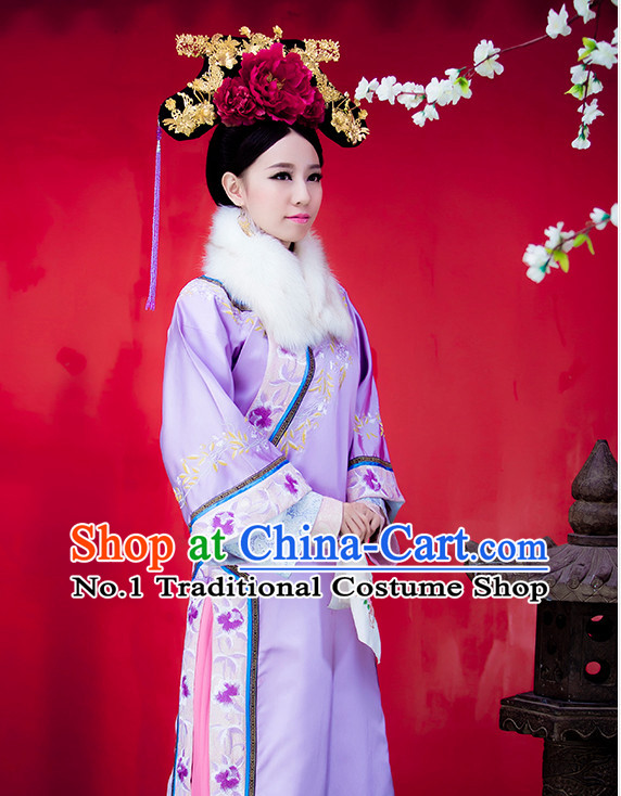 Chinese Traditional Purple Princess Clothes and Hair Accessories Complete Set