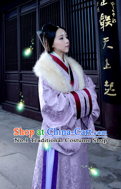 Chinese Traditional Queen Han Fu Clothes Oriental Costumes and Hair Accessories Complete Set for Ladies