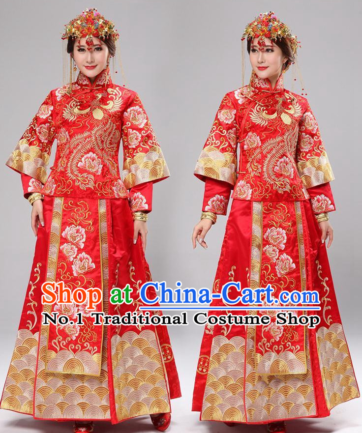 Chinese wedding dress traditional bridal costumes and hair accessories