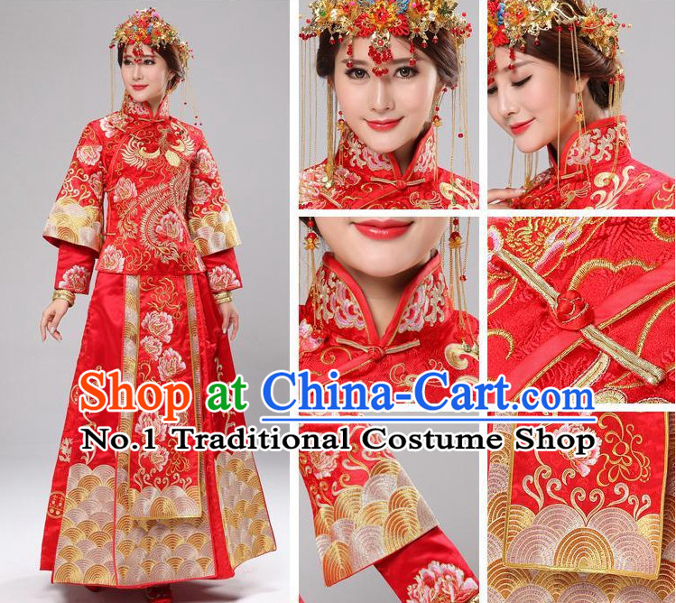 Chinese wedding dress traditional bridal costumes and hair accessories