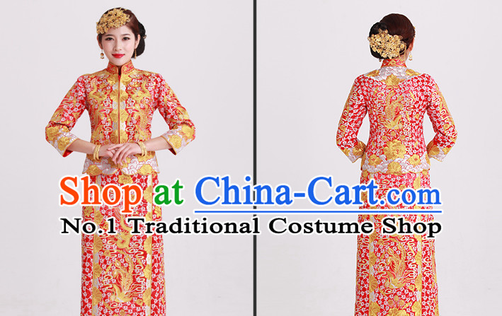 Chinese wedding dress traditional bridal costumes and hair accessories