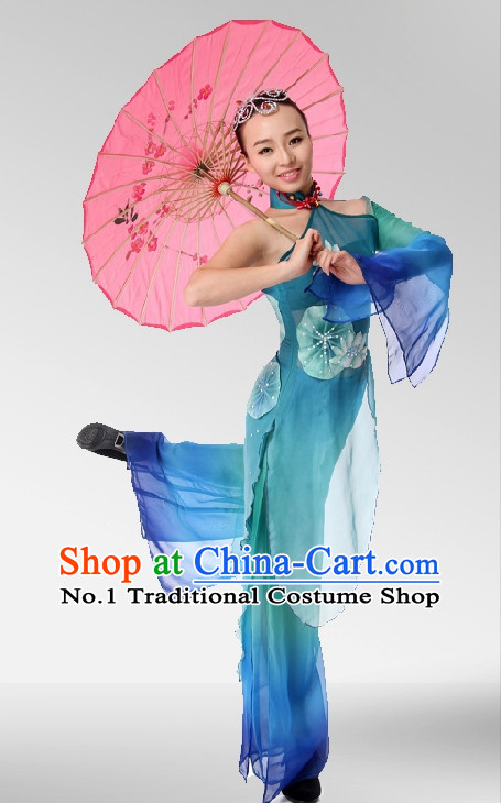 Asian Fashion Traditional Chinese Umbrella Dance Costumes and Hair Accessories for Girls