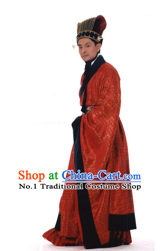 Ancient Chinese Prime Minister Costumes and Hat Complete Set