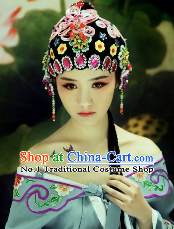 Traditional Chinese Opera Black Wigs and Hair Accessories