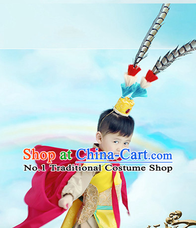 Traditional Chinese Photo Costume Sun Wukong Costumes and Hair Accessories for Kids Boys