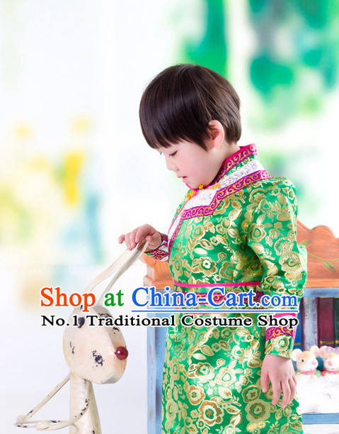 Traditional Chinese Mongolian Dress and Hat Complete Set Kids