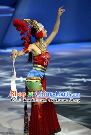 Traditional Chinese Minority Clothes and Hat Complete Set for Women