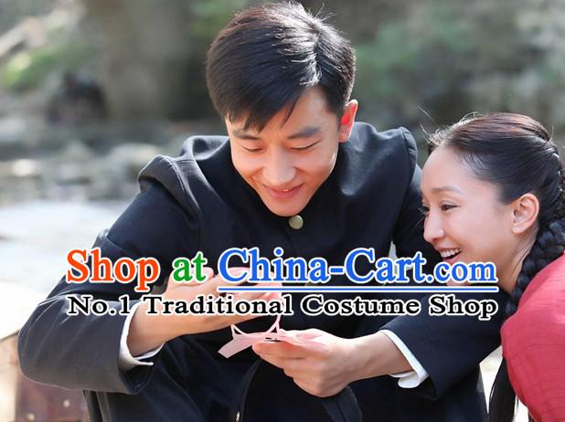 Chinese Traditional Mandarin Blouse and Pants Complete Set for Men