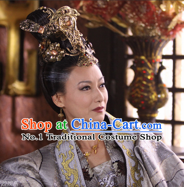Handmade Chinese Palace Wu Zetian Female Emperor Tang Dynasty Wigs and Hair Accessories