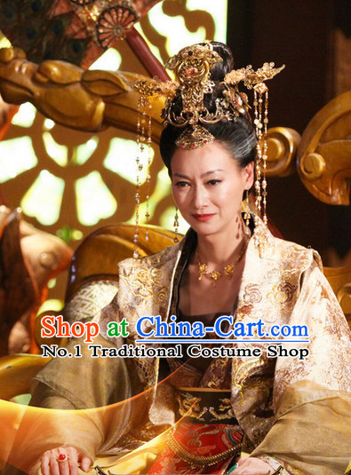 Handmade Chinese Palace Wu Zetian Female Emperor Tang Dynasty Wigs and Hair Accessories