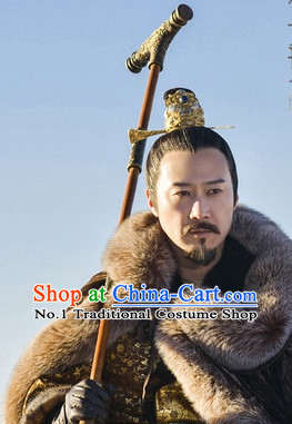 Handmade Chinese Palace Emperor Black Wig and Hair Accessories