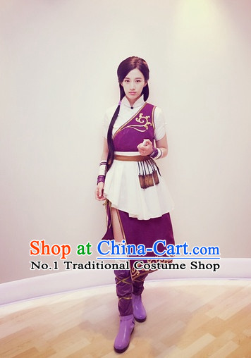 Traditional Chinese Ancient Female Warrior Knight Costumes and Hair Accessories Complete Set