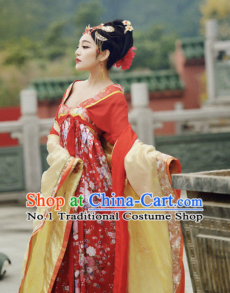 Traditional Chinese Tang Dynasty Costumes and Hair Accessories Complete Set for Women