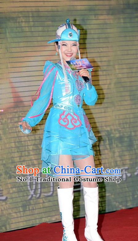 Traditional Chinese Mongolian Clothes and Hat Complete Set for Women