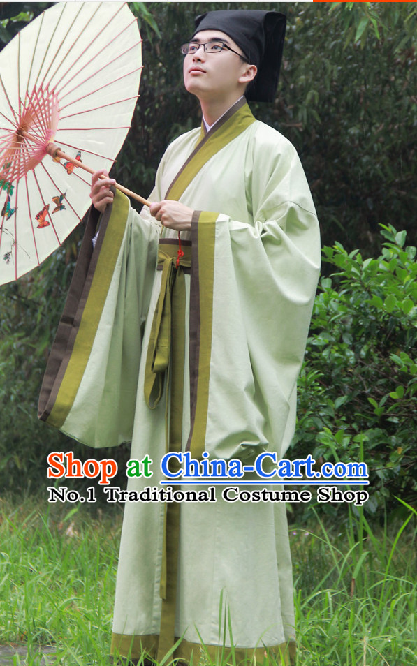 Light Green Ancient Chinese Scholar Suit and Hat Complete Set