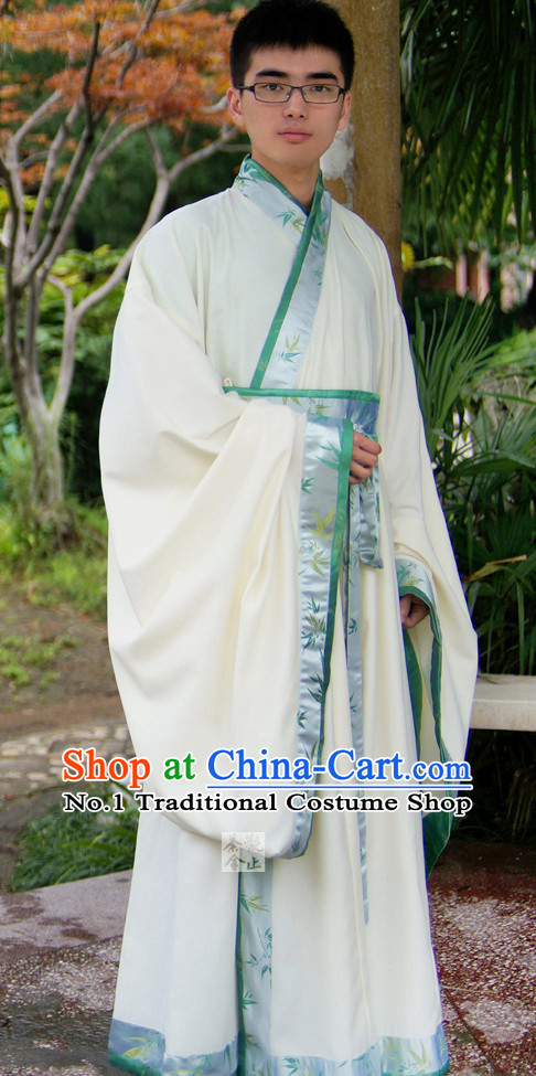 White Ancient Chinese Scholar Robe Complete Set