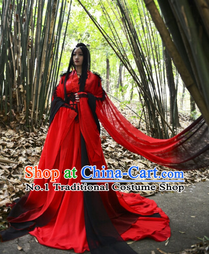 Red Long Trail Ancient Chinese Princess Costumes Complete Set for Women