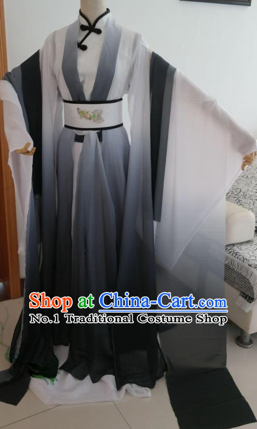 Black White Ancient Chinese Poet Clothes Complete Set for Men