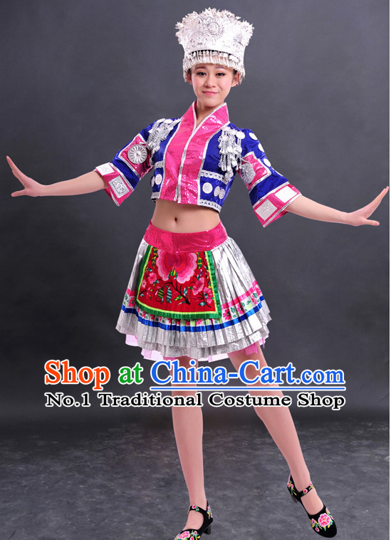 Traditional Chinese Miao Clothes and Hat Complete Set for Women